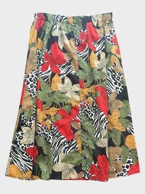Touche LA Vintage Tropical Animal Print Midi Skirt M/L Elastic Waist